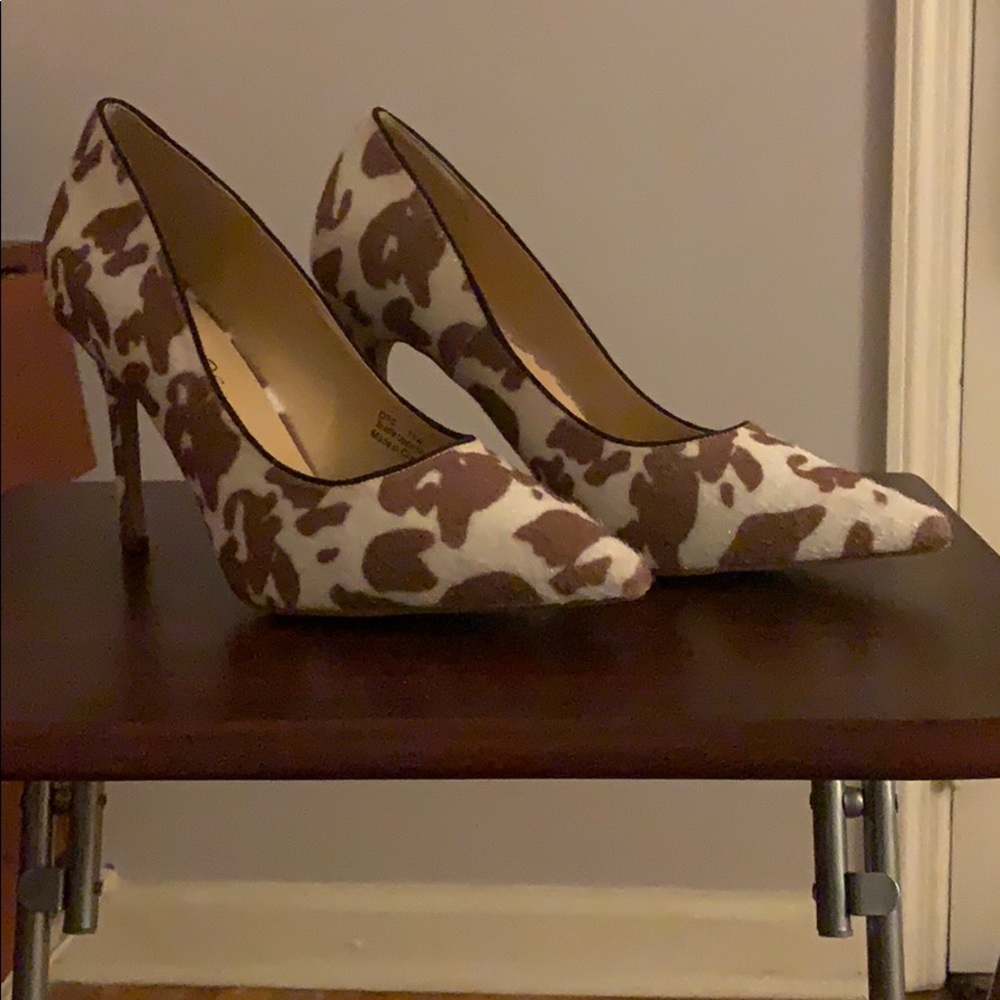 SOLD Penny Loves Kenny Cow Print Heels, US W 13